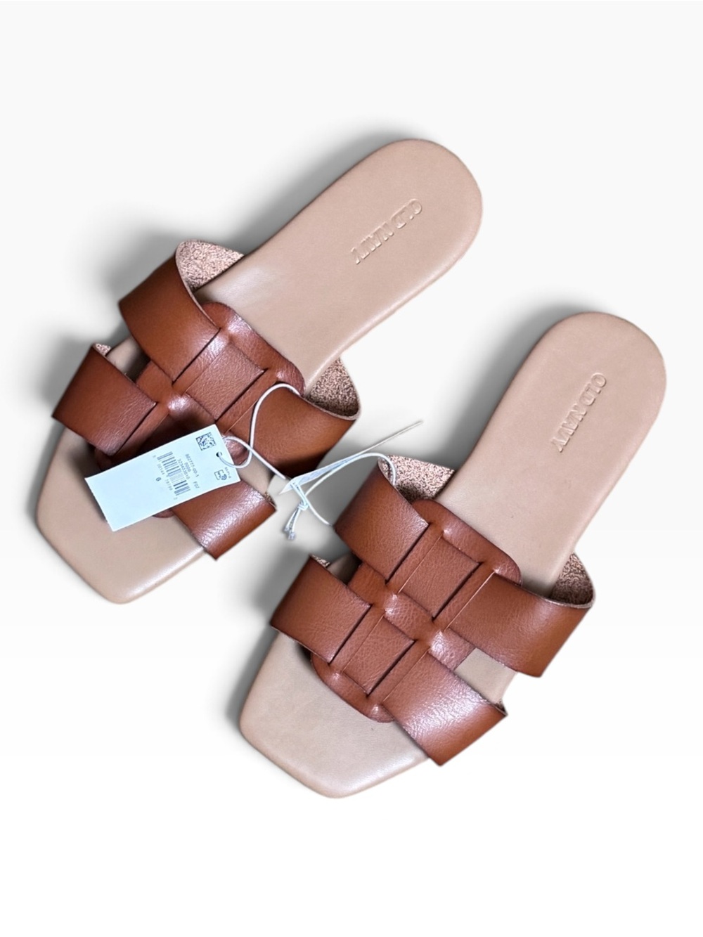 Women's Brown Leather Slide Sandals